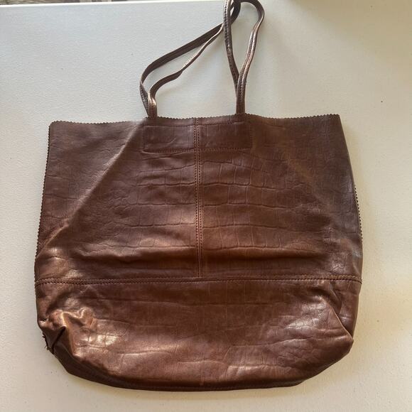 Banana Republic Women's Shoulder Tote Bag Soft Leather Croc Print Magnetic - Picture 1 of 12